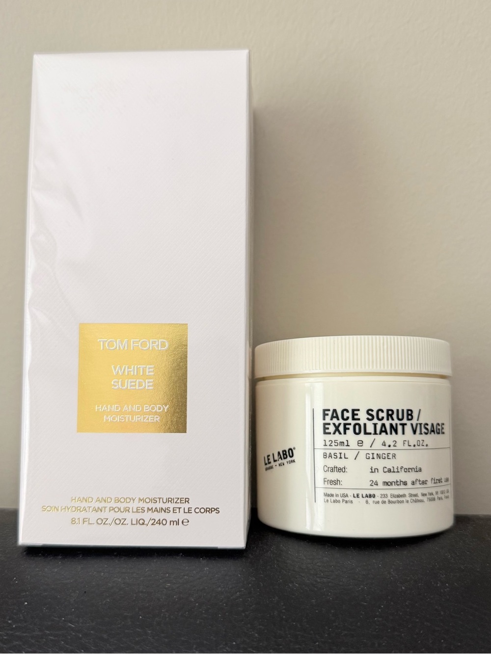 NIB Tom Ford White Suede Hand Body Moisturizer 240ml + Le Labo Face Scrub 125ml